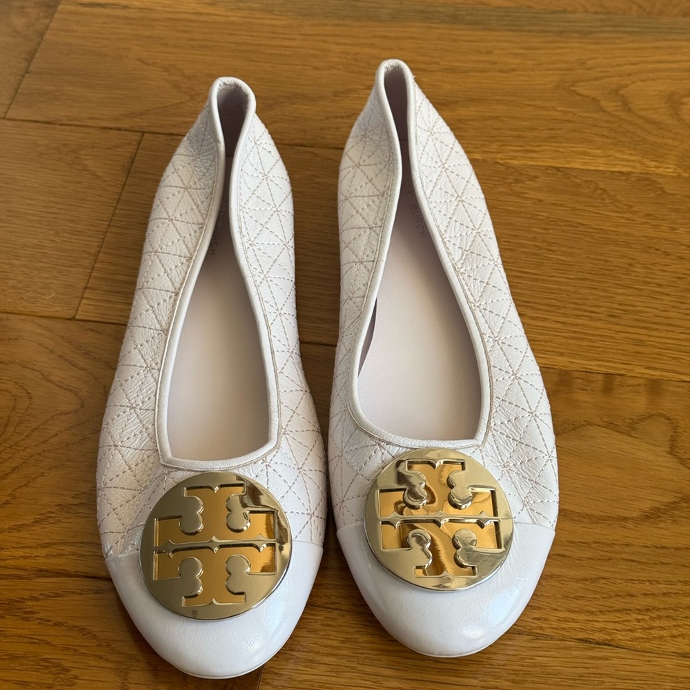 Tory Burch White Quilted Ballet Flats